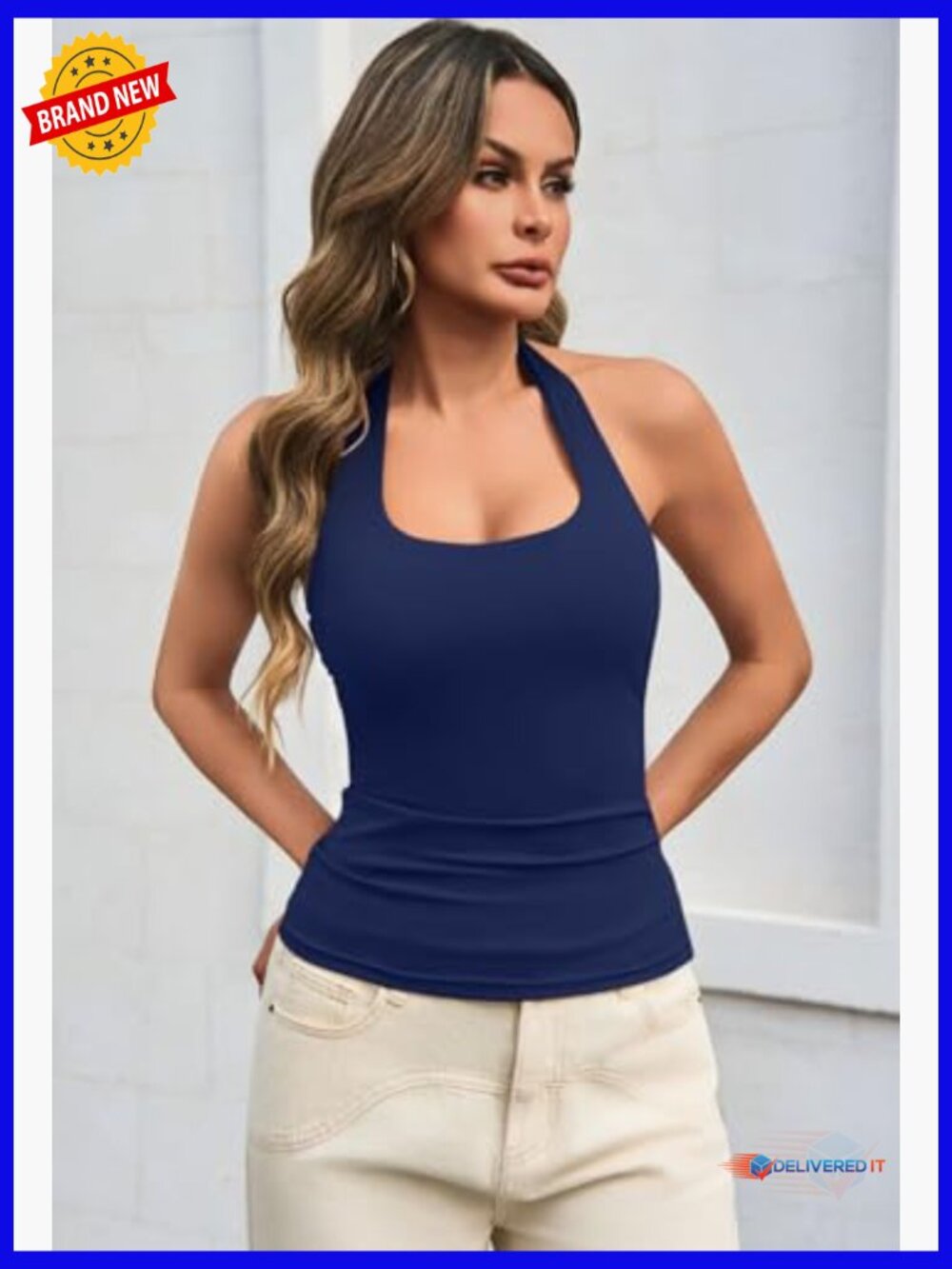 Sexy Halter Neck Backless Tank Top Double-Lined Bust Stretch Fabric - Picture 5 of 7